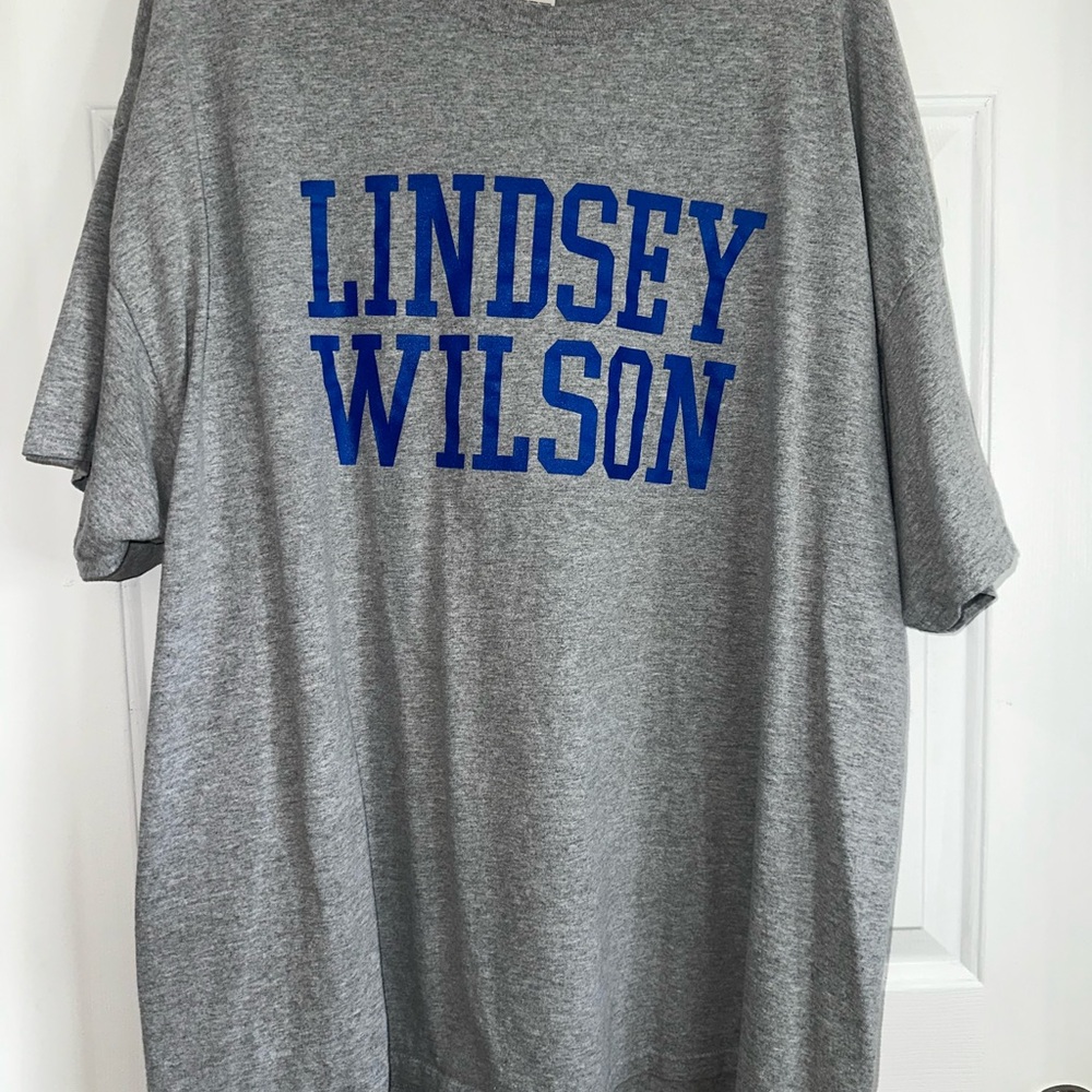 Gildan Gray 3X T-Shirt with Blue Print